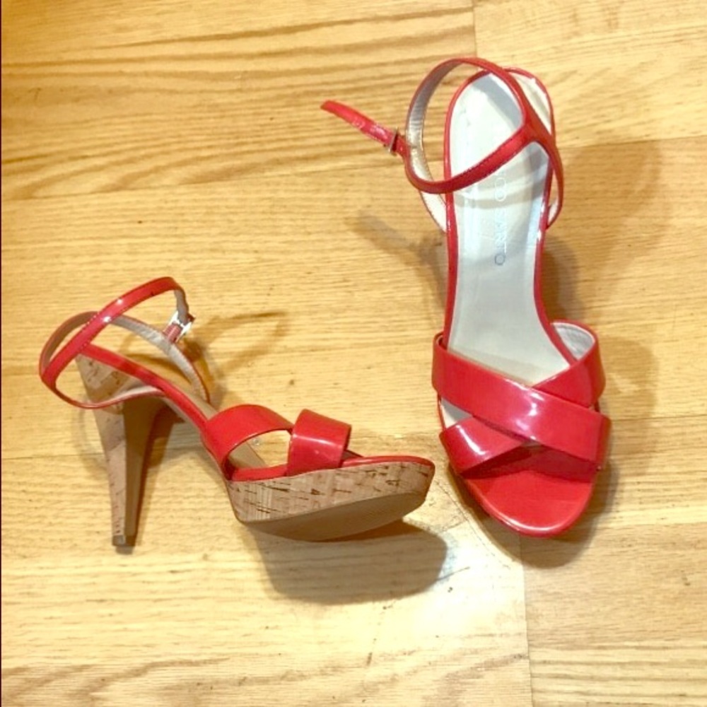 Coral leather open-toe heeled sandals